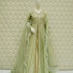 Embroidered Yoke Frock Style Suit with Sequin Net Dupatta