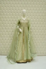 Embroidered Yoke Frock Style Suit with Sequin Net Dupatta