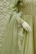 Embroidered Yoke Frock Style Suit with Sequin Net Dupatta - Image 4