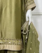 Olive Green Silk  Wedding Wear - Image 2