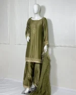 Olive Green Silk  Wedding Wear - Image 3