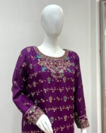 Purple Baraat Wear Suit Floral Embroidery And Mirror Work - Image 2