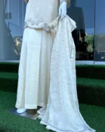 Cream Walima Gharara Suit with Silver Dabka And Dupatta - Image 4