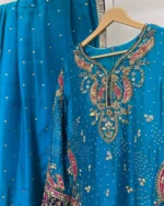 Ferozi And Pink Heavy Embroidered 3 Piece Wedding - Image 4