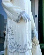 Cream Walima Gharara Suit with Silver Dabka And Dupatta - Image 3
