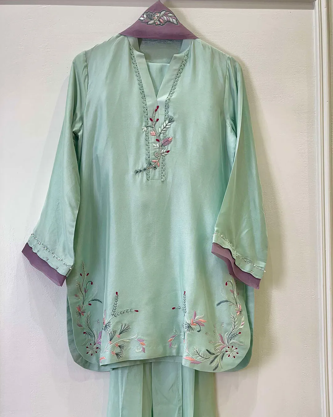 Untitled-1_0001_IMG_7611 Mint Green Formal Silk Dress - Image 1