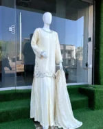 Cream Walima Gharara Suit with Silver Dabka And Dupatta - Image 2