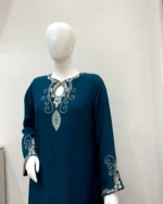 Deep Teal Walima Suit Pearl And Sequin Neckline Work - Image 2