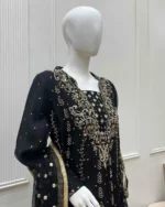 Black And Gold 3 Piece Zardozi Anarkali Wedding Dress - Image 3