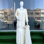Cream Walima Gharara Suit with Silver Dabka And Dupatta