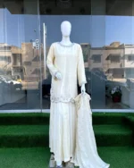 Cream Walima Gharara Suit with Silver Dabka And Dupatta