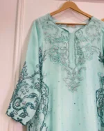 Mint Green Baraat Dress Teal Embroidered 3 Piece - Image 2