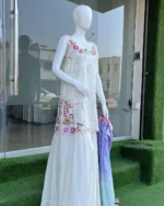 White Floral With Lilac Dupatta - Image 2