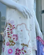 White Floral With Lilac Dupatta - Image 3