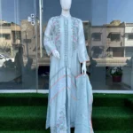 Mint Blue Mehndi Suit Band Gala Resham And Moti Work
