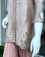 Blush Pink Zardozi Gharara with Gold Dabka And Dupatta - Image 4