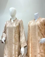 Golden Beige Walima Suit with Heavy Gota And Dabka Embroidery - Image 2