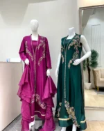 Magenta Layered Frock with Hand Embroidery And Pearl Trim - Image 2