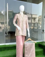 Blush Pink Zardozi Gharara with Gold Dabka And Dupatta