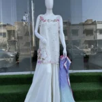 White Floral With Lilac Dupatta