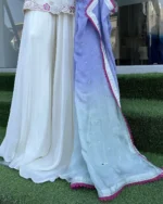 White Floral With Lilac Dupatta - Image 4