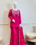 Pink 3 Pieceilver Zardozi Baraat Walima Dress - Image 4