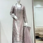 Dusty Rose Metallic Suit Dabka Moti And Sheesha Cuffs
