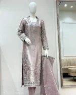 Dusty Rose Metallic Suit Dabka Moti And Sheesha Cuffs