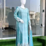 Turquoise Silk Suit Dabka Moti Gala And Scalloped Hem