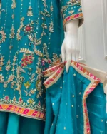 Ferozi Baraat Dress Heavy Gold Zardozi Sharara Set - Image 3