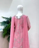 Pink Zardozi Jacket Suit with Sharara  And Stone Work - Image 3