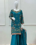 Ferozi Baraat Dress Heavy Gold Zardozi Sharara Set - Image 5