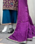 Purple Baraat Wear Suit Floral Embroidery And Mirror Work - Image 3