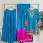 Ferozi And Pink Heavy Embroidered 3 Piece Wedding