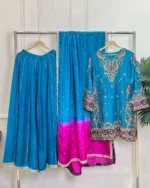 Ferozi And Pink Heavy Embroidered 3 Piece Wedding