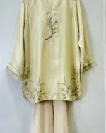 Lemon Yellow Silk Botanical Embroidery