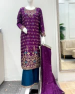 Purple Baraat Wear Suit Floral Embroidery And Mirror Work