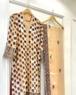 Peach Velvet Floral Booti Suit with Dabka Cuffs
