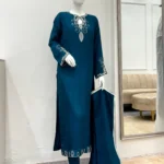 Deep Teal Walima Suit Pearl And Sequin Neckline Work