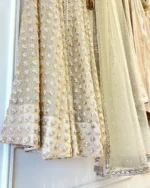 Gold Beige Nikah Dress Moti Jaal Anarkali And Metallic Sharara - Image 4