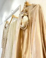 Gold Beige Nikah Dress Moti Jaal Anarkali And Metallic Sharara - Image 3