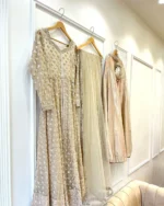 Gold Beige Nikah Dress Moti Jaal Anarkali And Metallic Sharara - Image 2