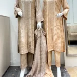 Golden Beige Walima Suit with Heavy Gota And Dabka Embroidery
