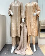 Golden Beige Walima Suit with Heavy Gota And Dabka Embroidery