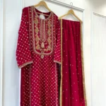 Maroon Nikah Suit Gold Booti Silk And Moti Dupatta