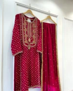Maroon Nikah Suit Gold Booti Silk And Moti Dupatta
