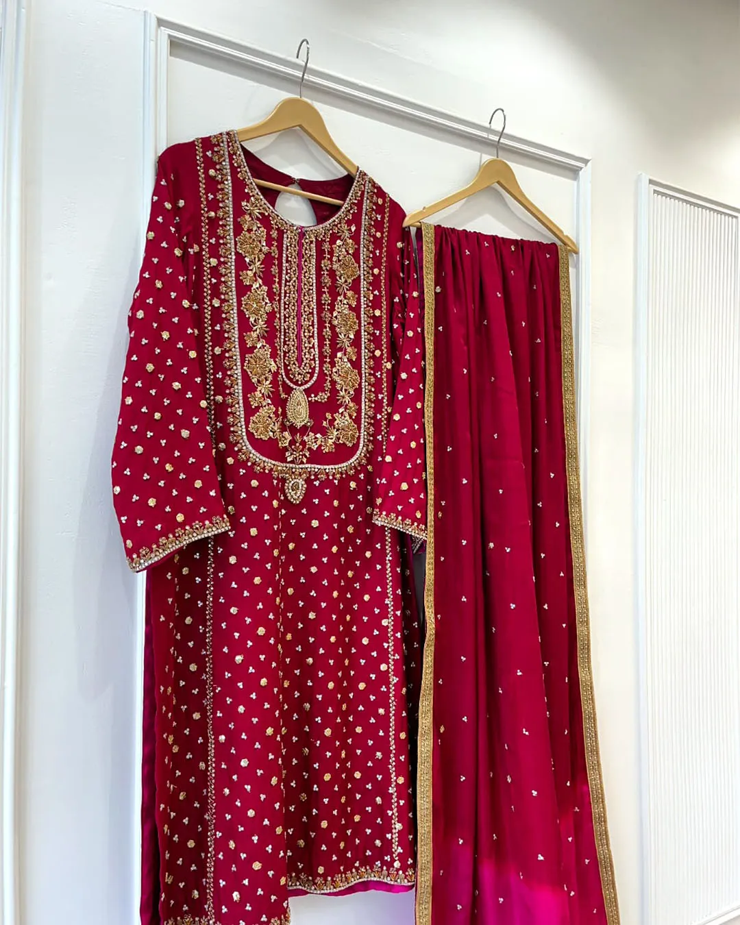 Untitled-1_0028_f4beb5a1-3abd-4a52-9abb-843072ec594f Maroon Nikah Suit Gold Booti Silk And Moti Dupatta - Image 1