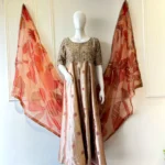 Rose Gold Silk Gown Heavy Zardozi And Patchwork Dupatta