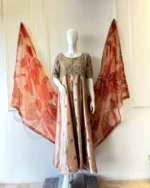 Rose Gold Silk Gown Heavy Zardozi And Patchwork Dupatta