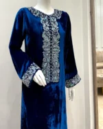 Blue Velvet Barat Dress Silver Resham And Bead Embroidered - Image 3